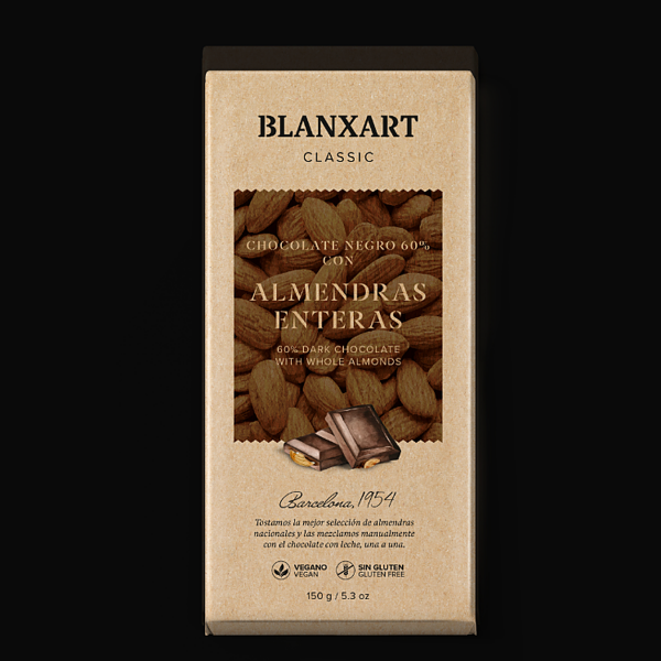 Blanxart Ghana 60% tumma suklaa manteleilla, Vegaaninen