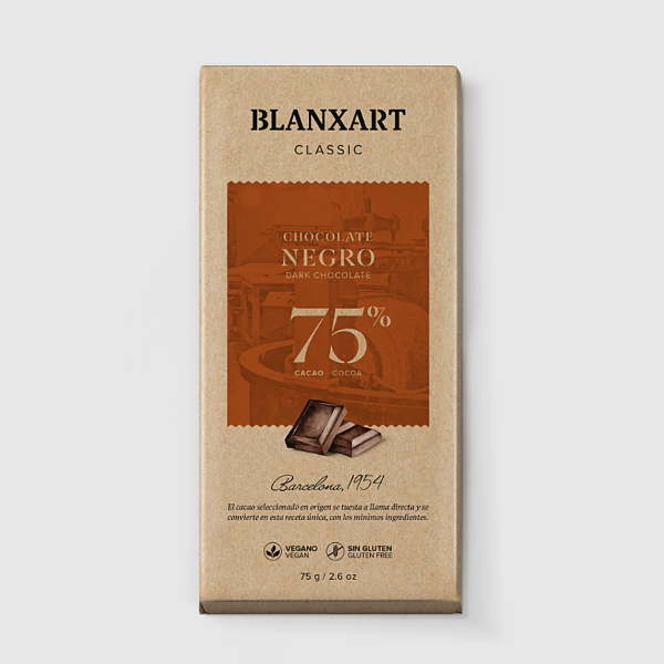 Blanxart Classic 75 % tumma suklaalevy 75 g – vegaaninen