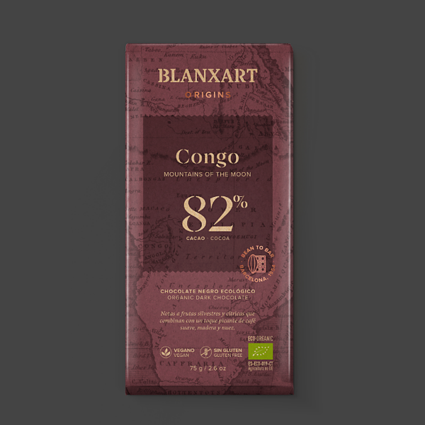 Blanxart tumma suklaalevy Congo 82 % 75 g – luomu, vegaaninen