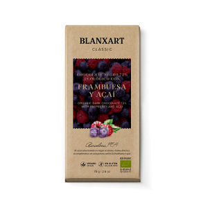 Blanxart tumma suklaalevy 72 % acai-marjalla ja vadelmalla, 75 g, vegaaninen