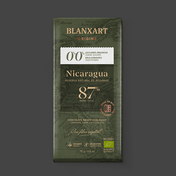 blanxart-nicaragua-87-1254x1254 Blanxart tumma suklaalevy Nicaragua 87% sokeriton 75 g luomu, vegaaninen