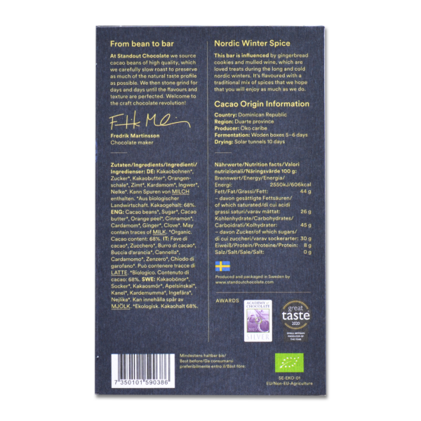 SC_NWS_Back_1_2500x2500 Nordic Winter Spice 68 % joulusuklaa tumma suklaalevy – kuva 2